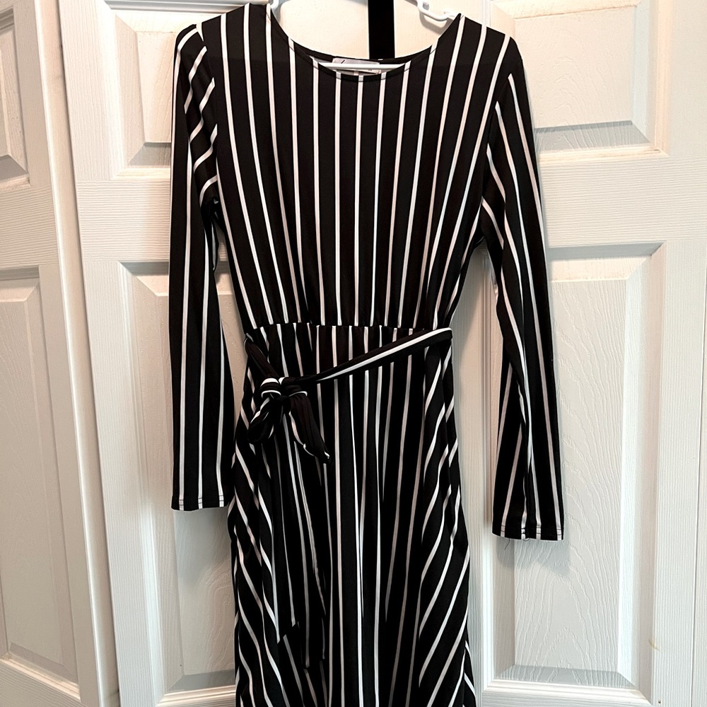 Striped midi long sleeve dress